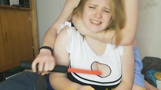 Busty German Blonde Rough Sex and Toyplay with electro stick and more