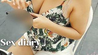 Sex vlog on the beach, Thailand hotel beach front with beautiful girl big boobs have hard fucking